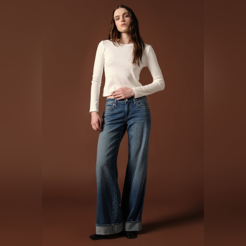 AMO Sabine Twin Cuff Baggy Jeans Medium Wash Size 30
